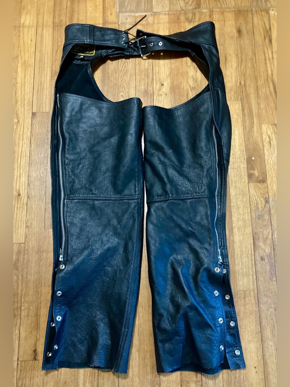 Hudson Leather X-Large Black Leather Motorcycle Riding Chaps